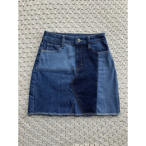 Arizona Mini Skirt Women‎ Juniors Size 3 Blue Denim  Block Patchwork - Picture 2 of 8